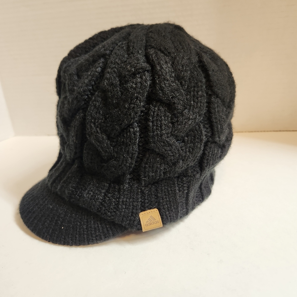 Adidas Womens Crystal Brimmer Beanie Black Knit Winter Hat Fleece Lined One Size